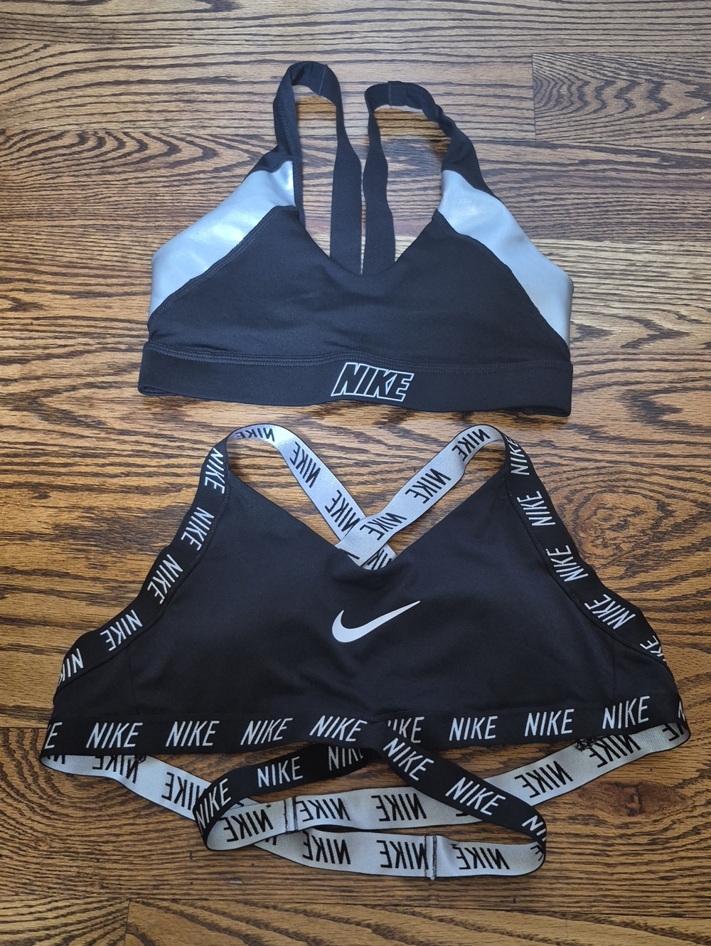 Nike Black and Silver Strappy Sports Bra Duo